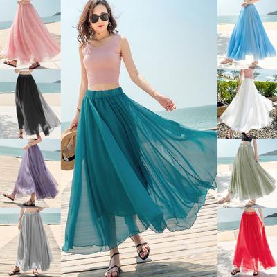 13-farbiger Chiffon-Halblangrock Sommer Einfarbig Großer Schwingrock Urlaub Strand Langer Rock Feenrock