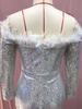 2025 Gold Feather Split Evening Gown - Sexy European & American Style Women's Dress