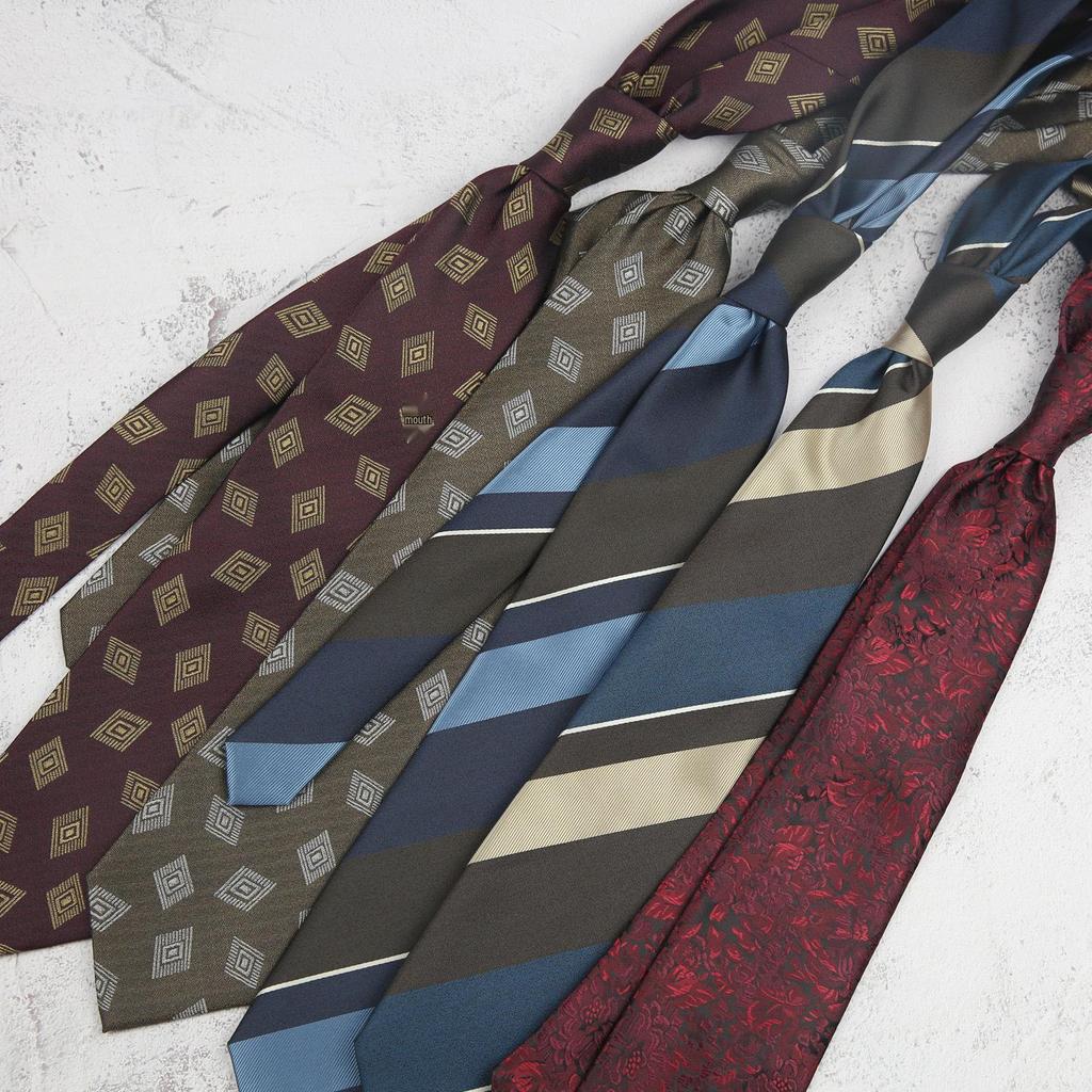 Men's Retro Floral Jacquard Tie, 8CM Wide, Coffee, Blue, Burgundy Stripes: Perfect for Formal and Casual Wear