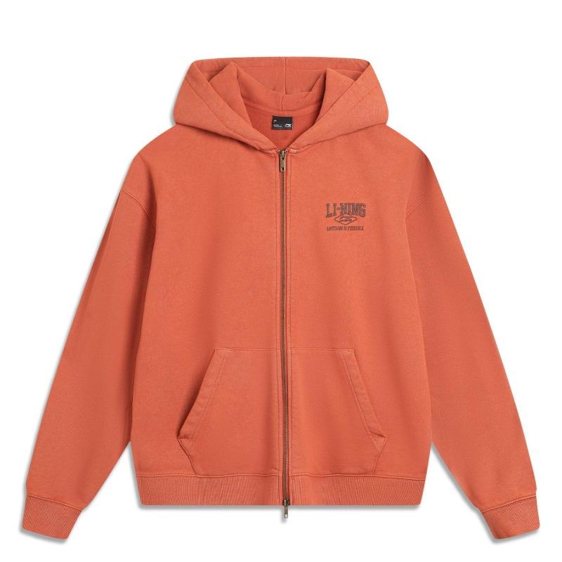 Li Ning Série Lifestyle Sportif Décontracté Confortable Simple Ample Polyvalent Sweat à capuche Unisexe Rouge Thé AWDVC13-2