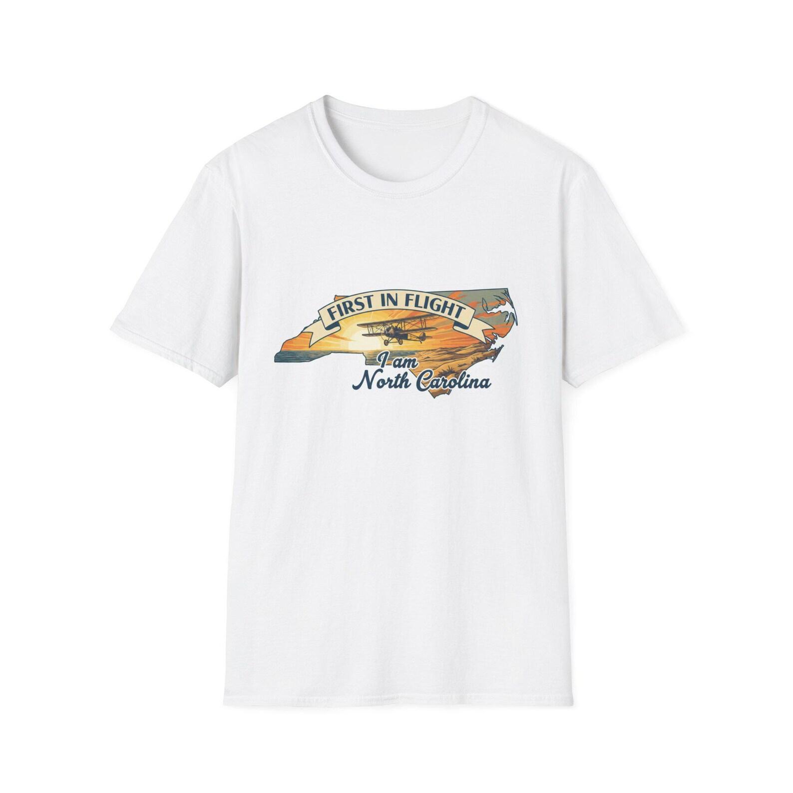 First in Flight North Carolina T-Shirt | State Outline, Wright Brothers Plane S