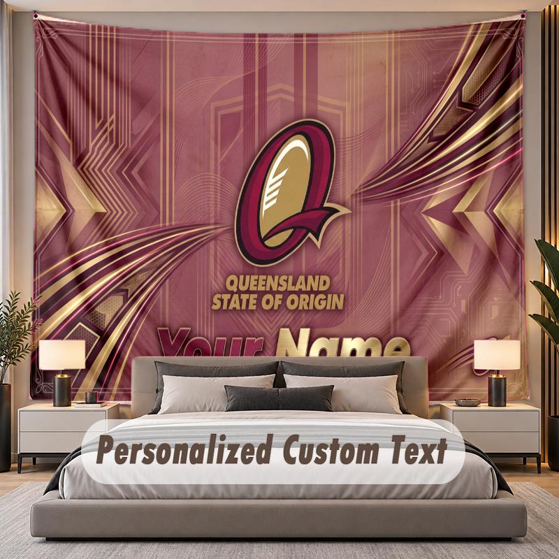 Custom Name Text Tapestry Queensland Maroons Personalized Polyester Wall Tapestry For Bedroom And Room