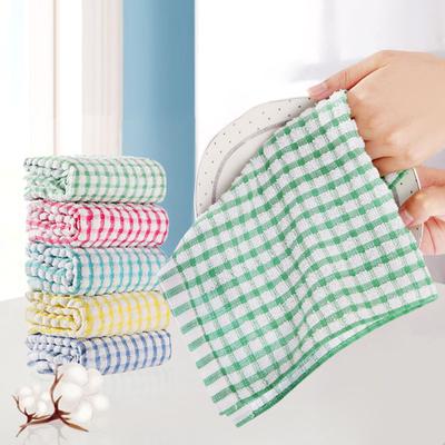 5 Pcs Cleaning Towels Non-Scratch Highly Absorbent Cotton Dishcloths Plaid Print Reusable Home