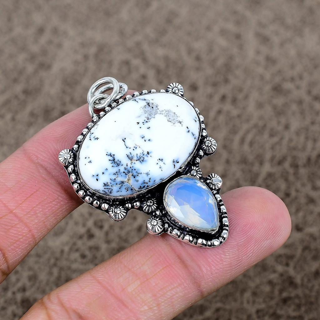 Dendrite Opal, Opal Gemstone 925 Sterling Silver Jewelry Pendant 1.97" KKG-333
