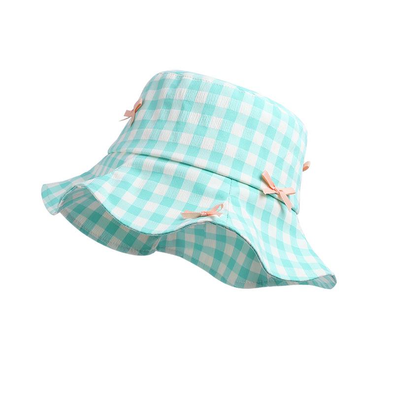 Summer plaid sun hat children fashion versatile small fresh bucket hat high sense large brim sun protection empty top hat