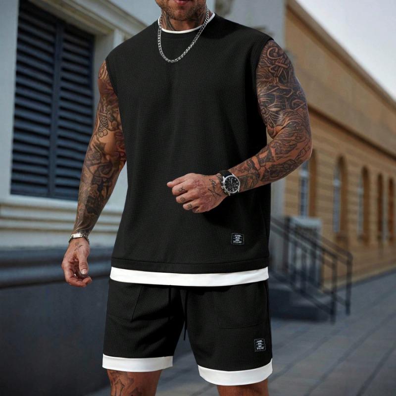 Men s All Match Relaxed Fit Sleeveless And Shorts Set S чёрный