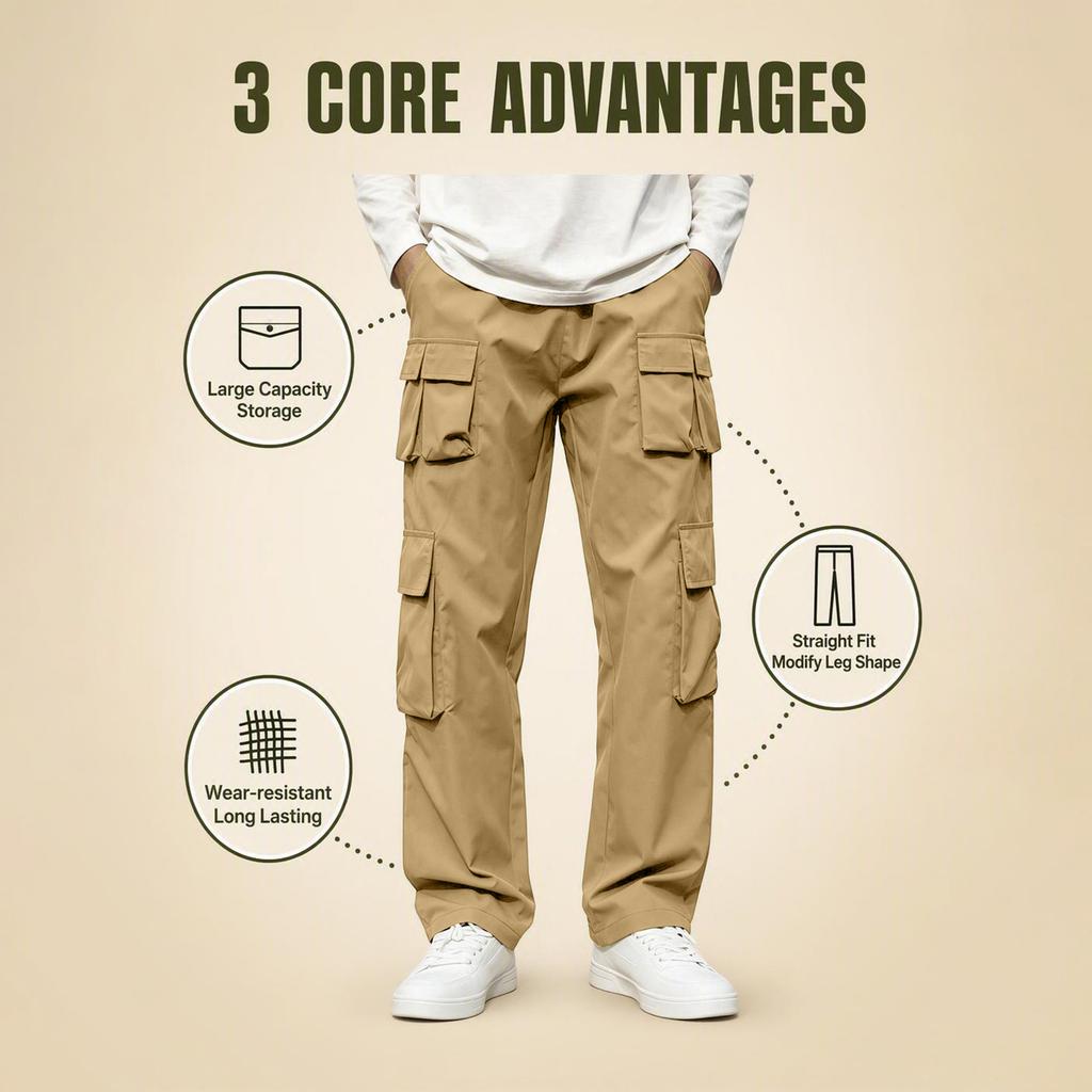 Men's Casual Cargo Pants Multi-Pocket Straight Leg Outdoor Long Pants with Twill