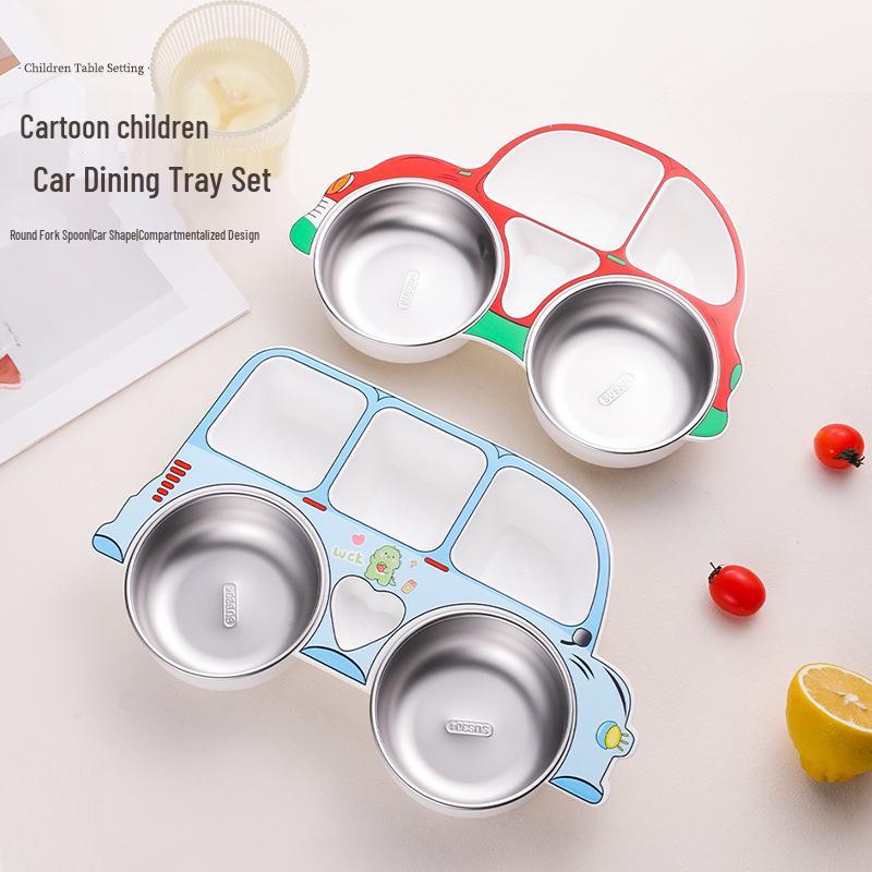304 Stainless Steel Baby Divided Plate with Removable and Washable Cutlery