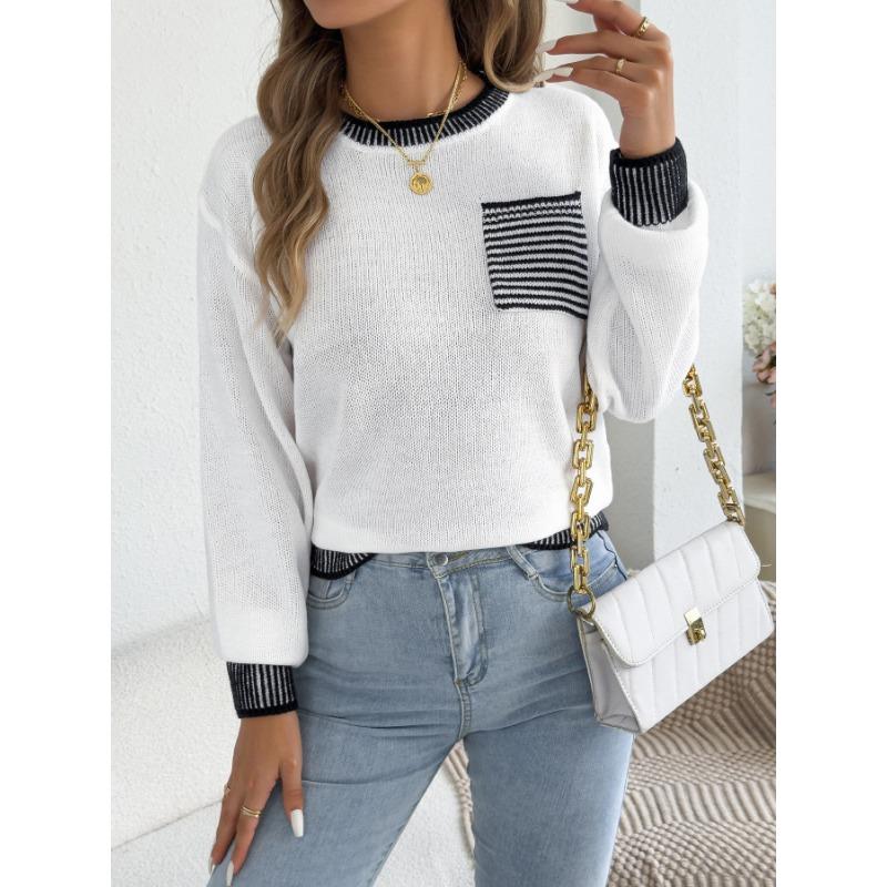 Women S Long Sleeve Striped Pocket Casual Sweater