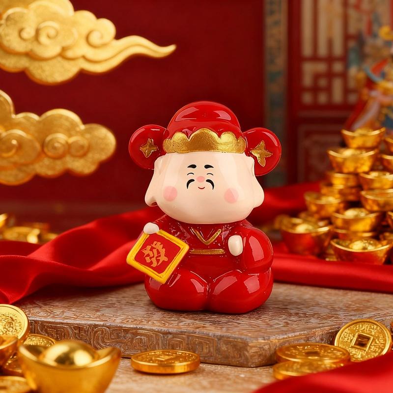 1 Stück Niedliche Neujahrs-Gott des Reichtums Dekorative Harzfiguren Stressabbau Heilende Emotionen Kleine Verzierung Ideale Geschenke für Zuhause