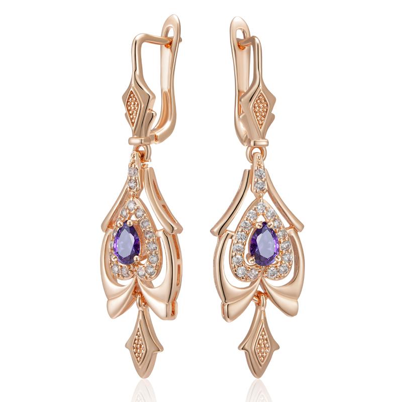 

Длинные серьги-подвески из фиолетового циркония с золотыми вставками для женщин, роскошные свадебные украшения из белого циркония, винтажные серьги, аксессуары фиолетовый