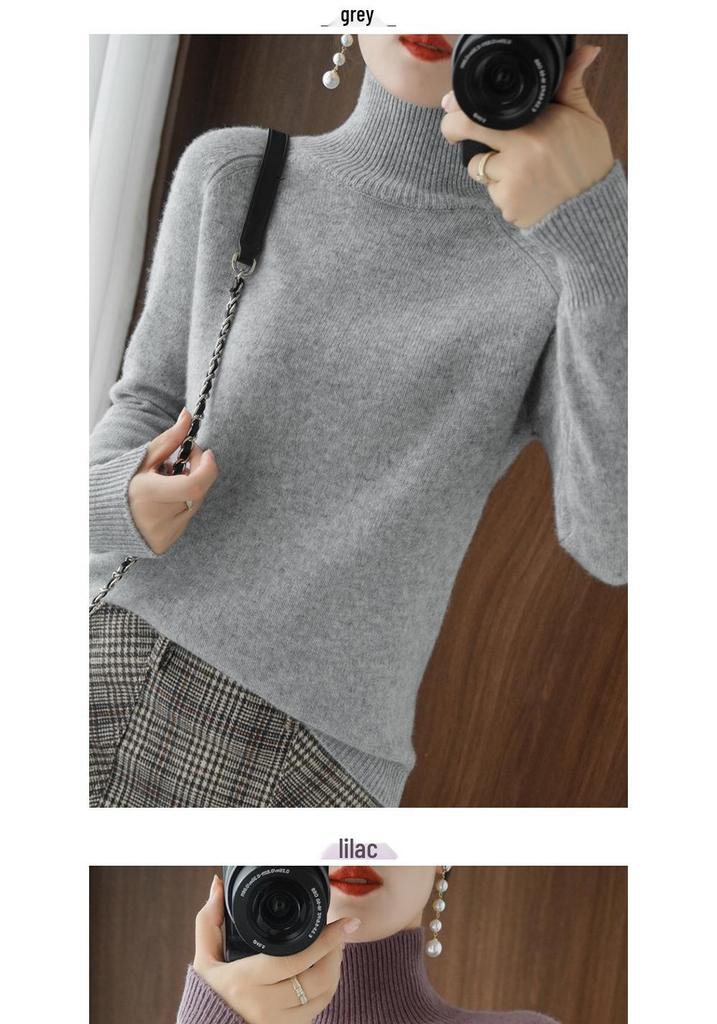 Women's Korean Style Stand Collar Knitted Sweater - Loose, Thick High Neck Pullover for Autumn & Winter