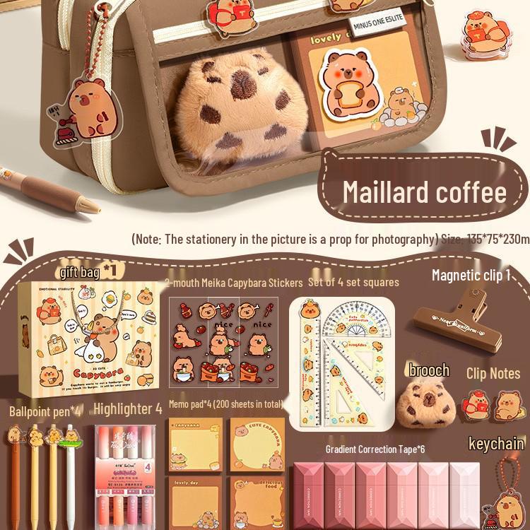 Capibara Velkokapacitní Průhledné Pouzdro na Tužky Odolné Proti Nečistotám, Roztomilé a Stylové pro Studenty Středních Škol