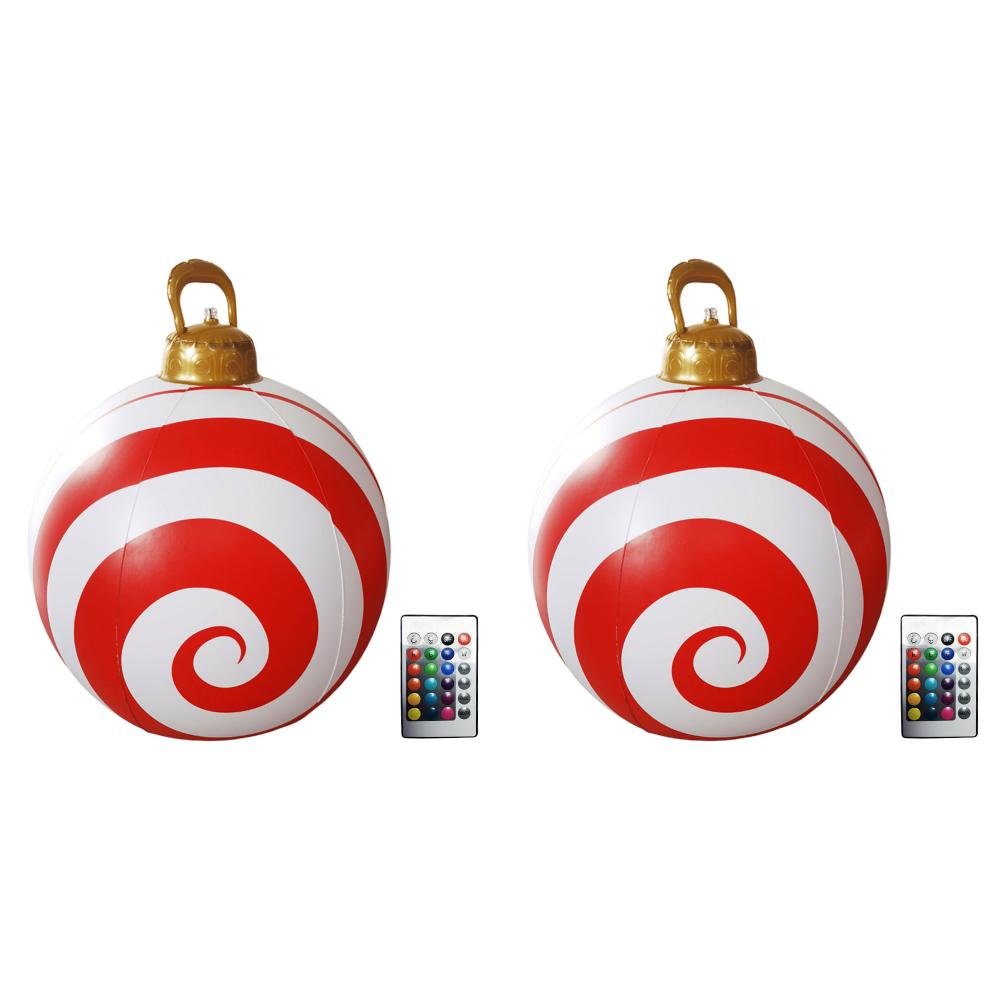 24 Inch Light Up PVC Inflatable Christmas Ball New Years Christmas Ornaments with Light and Remote Holiday Yard Lawn Porch Decor