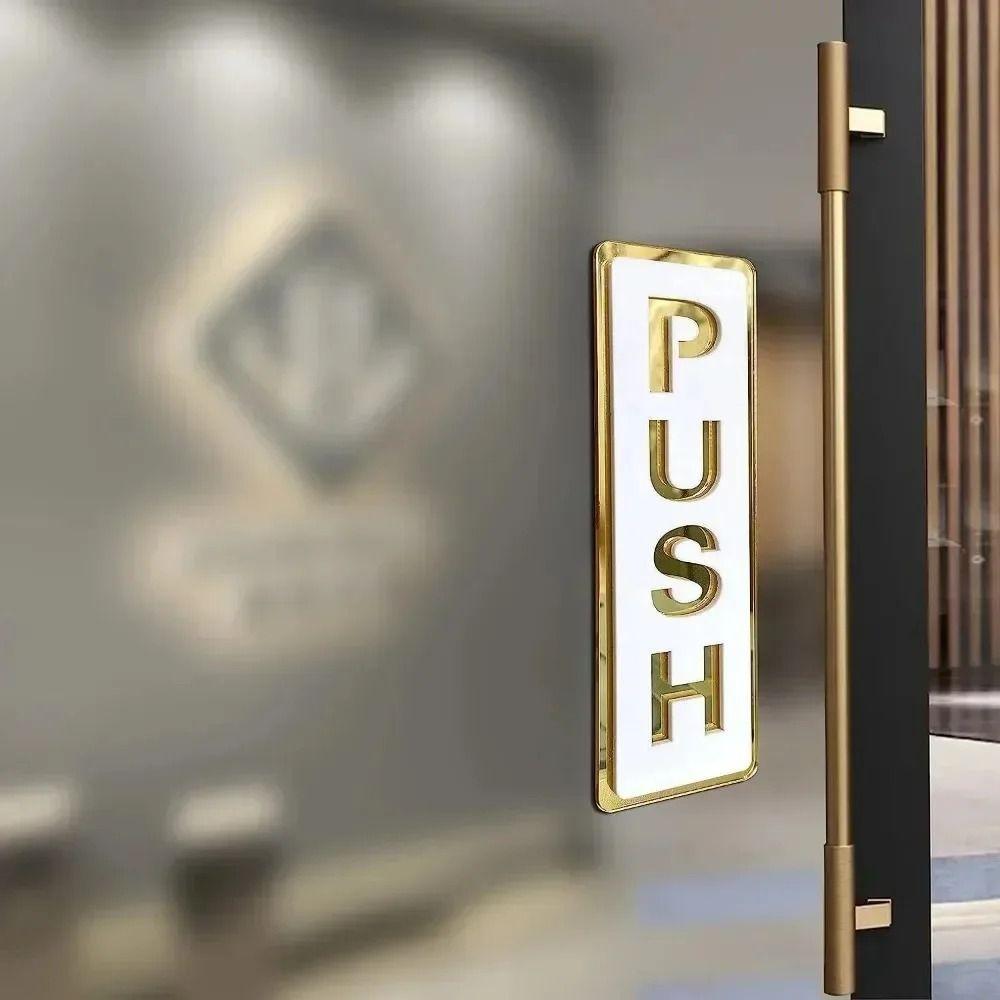 2Pcs 3D Sliding Door Logo Acrylic Restaurant Pull Stickers Push Pull Door Sign Home Decoration