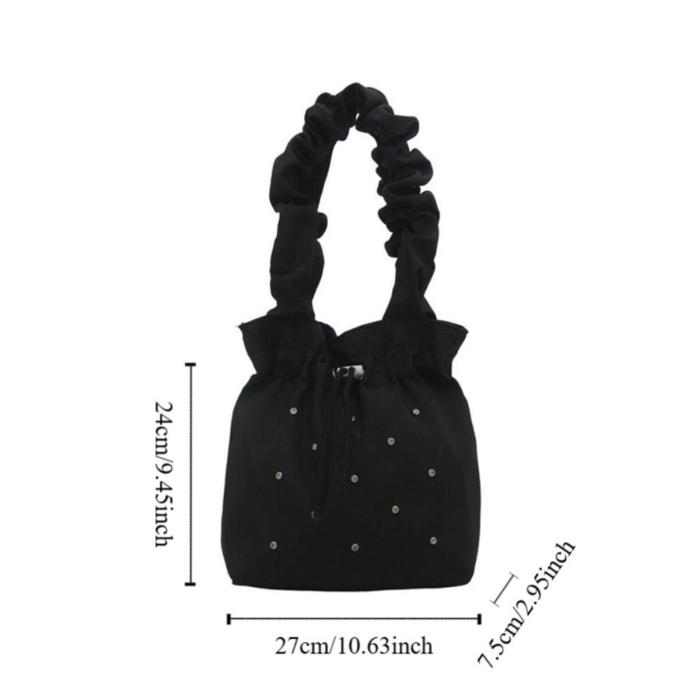 Sweet Pleated Tote Bag Large Capacity Drawstring Handbag Trendy Nylon Shoulder Bag  Commuting
