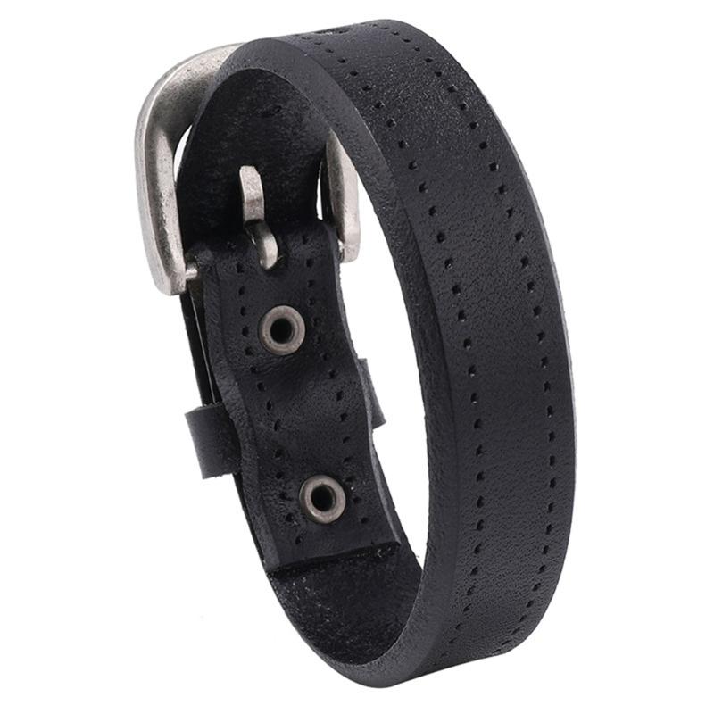 

Handmade Beaded Bracelet Leather Bracelet Fashion Wrist Accessory Stylish Daily Wear Bracelet Leather Texture for Man чорний