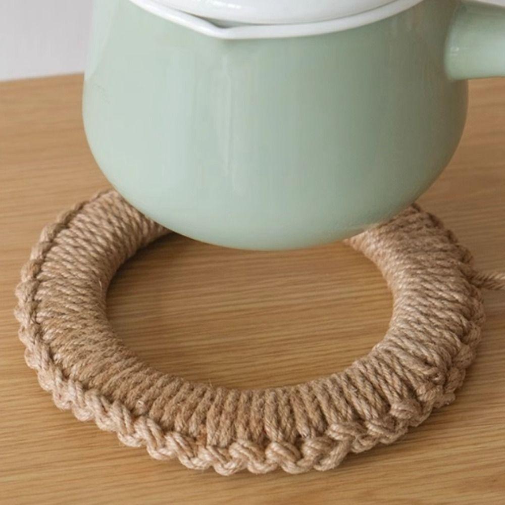 Round Jute Woven Pot Pad Heat Proof Pan Place-mat Coaster Pot Holders  Kitchen