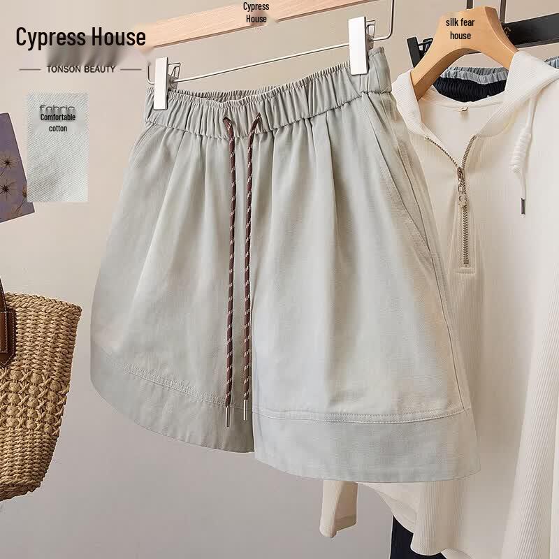 Sibaishi Women s High-Waist Pure Cotton Elastic Wide-Leg Shorts S