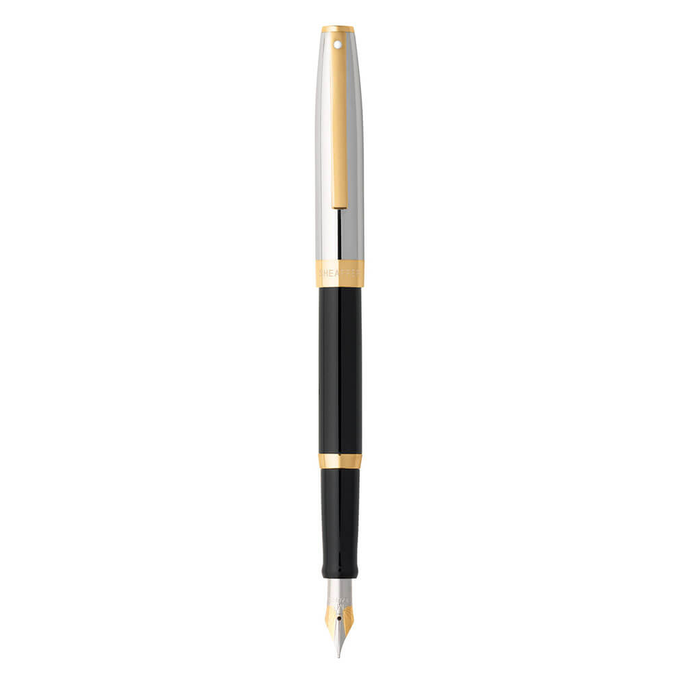 Cross Segaris Black Fine Fountain Pen w/ Chrome Cap & Gold Trim