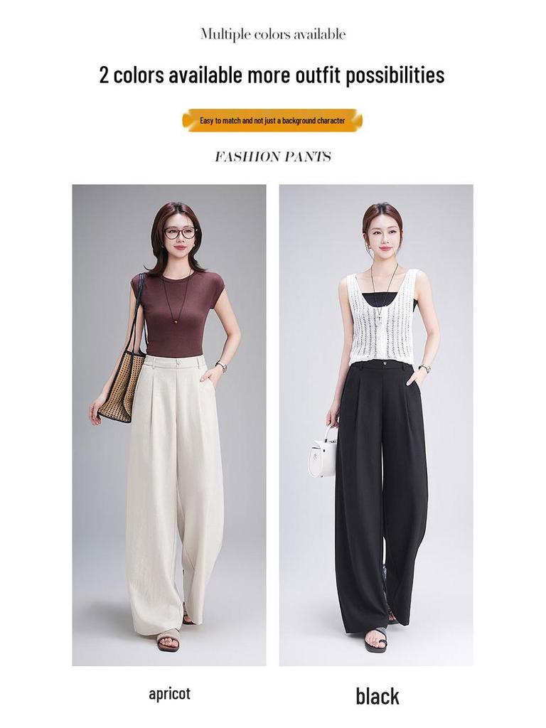 Curved Knife High-Waisted Wide-Leg Pants for Women - Spring/Autumn 2026 Casual Loose Drape Style