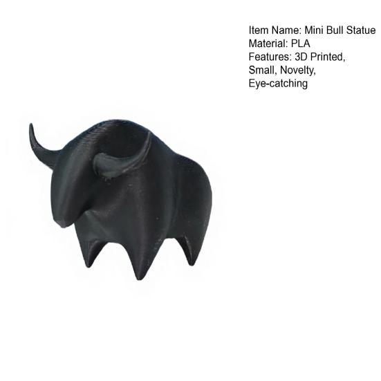 3D Printed Bull Figurine, Mini Bull Animal Statue, Collectible Desktop Ornament for Shelf, Home, Office, Desk Decor