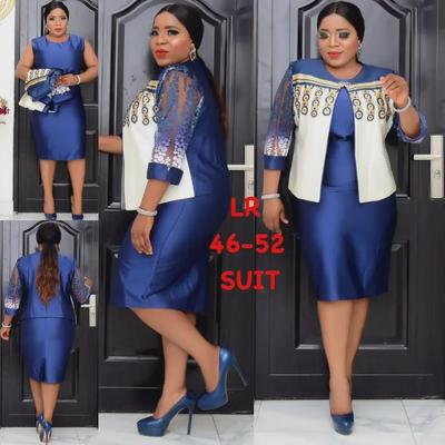 Afrikanisches Mutterkleid in Übergröße mit Patchwork-Jacke mit Organza-Print – Zweiteiliges Set