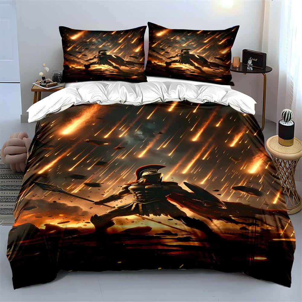 Warrior amidst fiery streaks. Bedding sets Duvet cover sets Duvet covers Pillowcases(1 * Duvet Cover 2 * Pillowcases, without duvet insert)