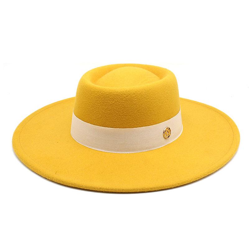 Solid Color Wool 9.5Cm Brim Mark Men'S And Women'S Warm Outdoor Oval Hoop Top Hat