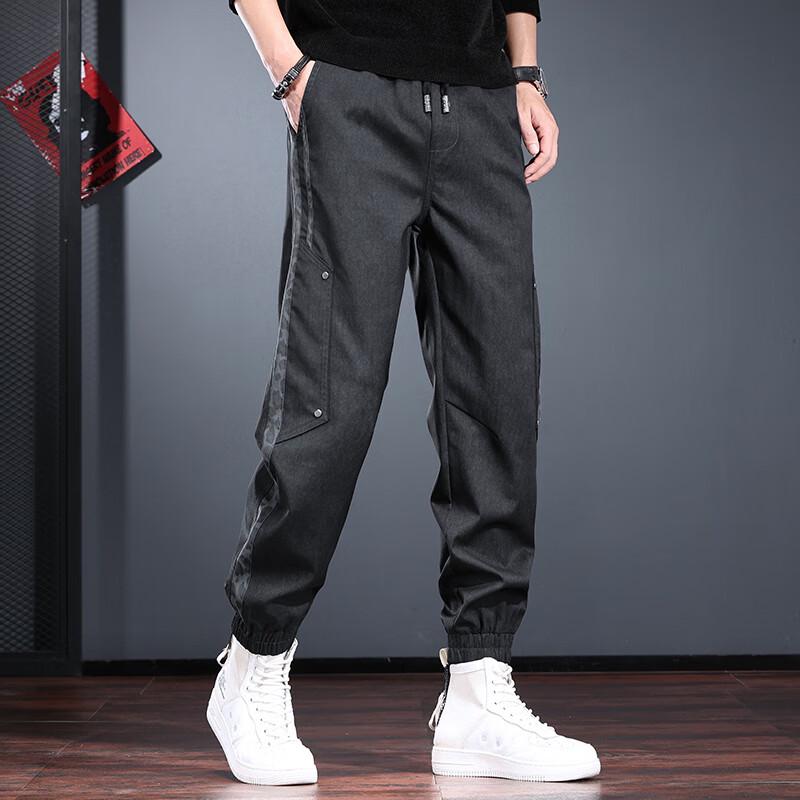 Jie Leinuo Men's 2025 Autumn American Style Loose Fit Jogger Cargo Pants with Leopard Print Patchwork