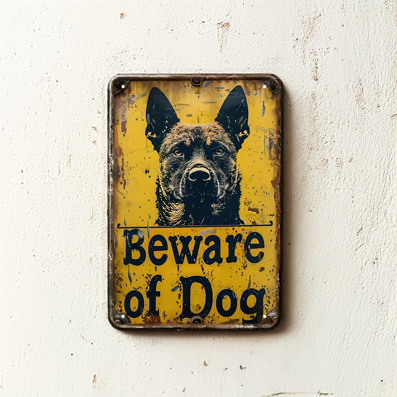 Vintage German Shepherd Iron Metal Sign - "Beware of Dog" Warning, Durable Tin Plate for Home & Outdoor Use, Rustic Distressed