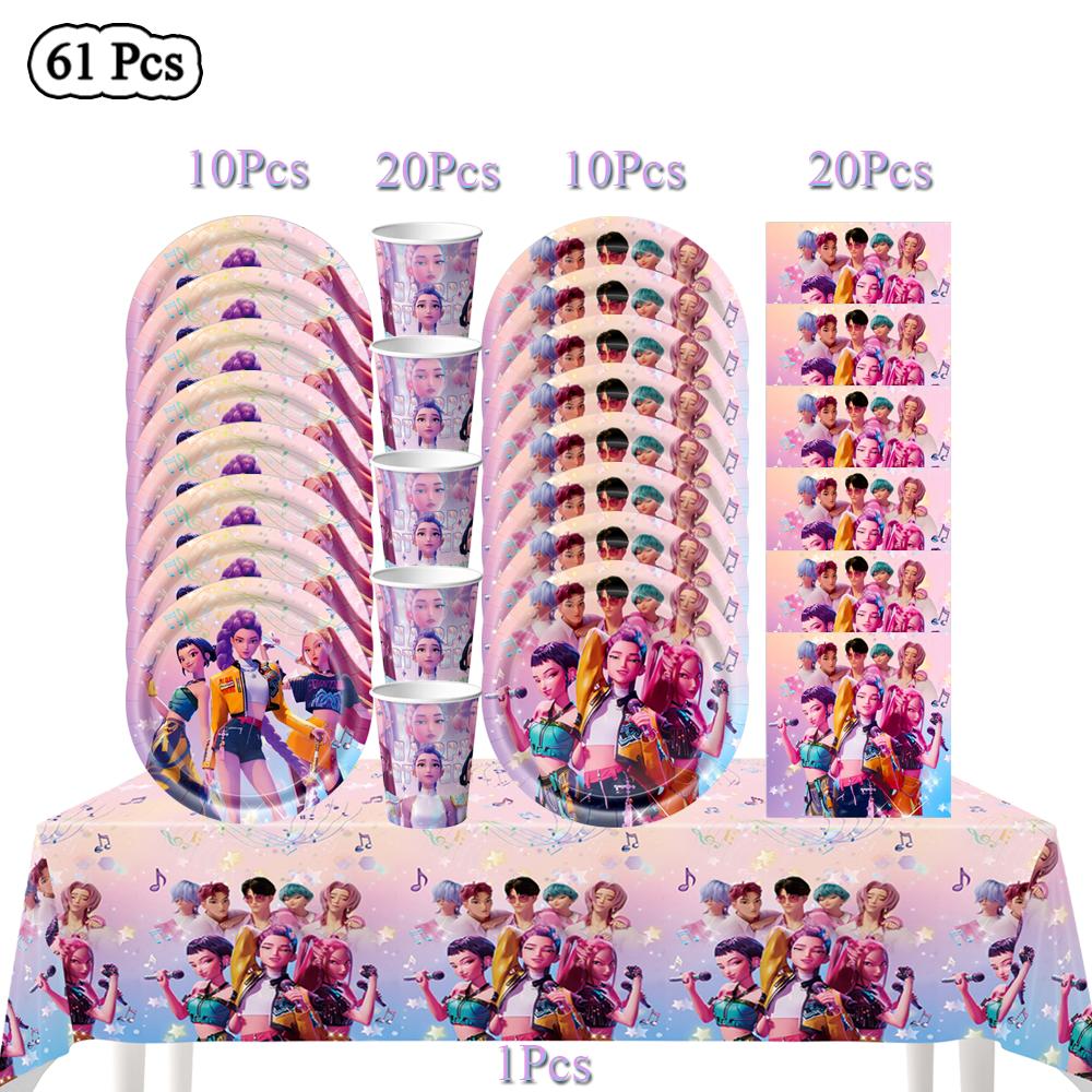 Cacciatori di Demoni Decorazioni per Festa di Compleanno Stoviglie Banner Decorazioni Topper per Torta Palloncino Ragazza Bambino Coreano Kpop Anime Set Forniture per Festa