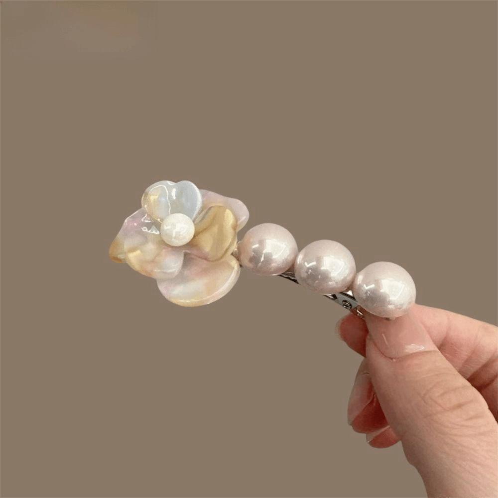 Acetate Flower Hair Clip Korean Style Duckbill Clip Cute Camellia Pearl Side Clip  Daily
