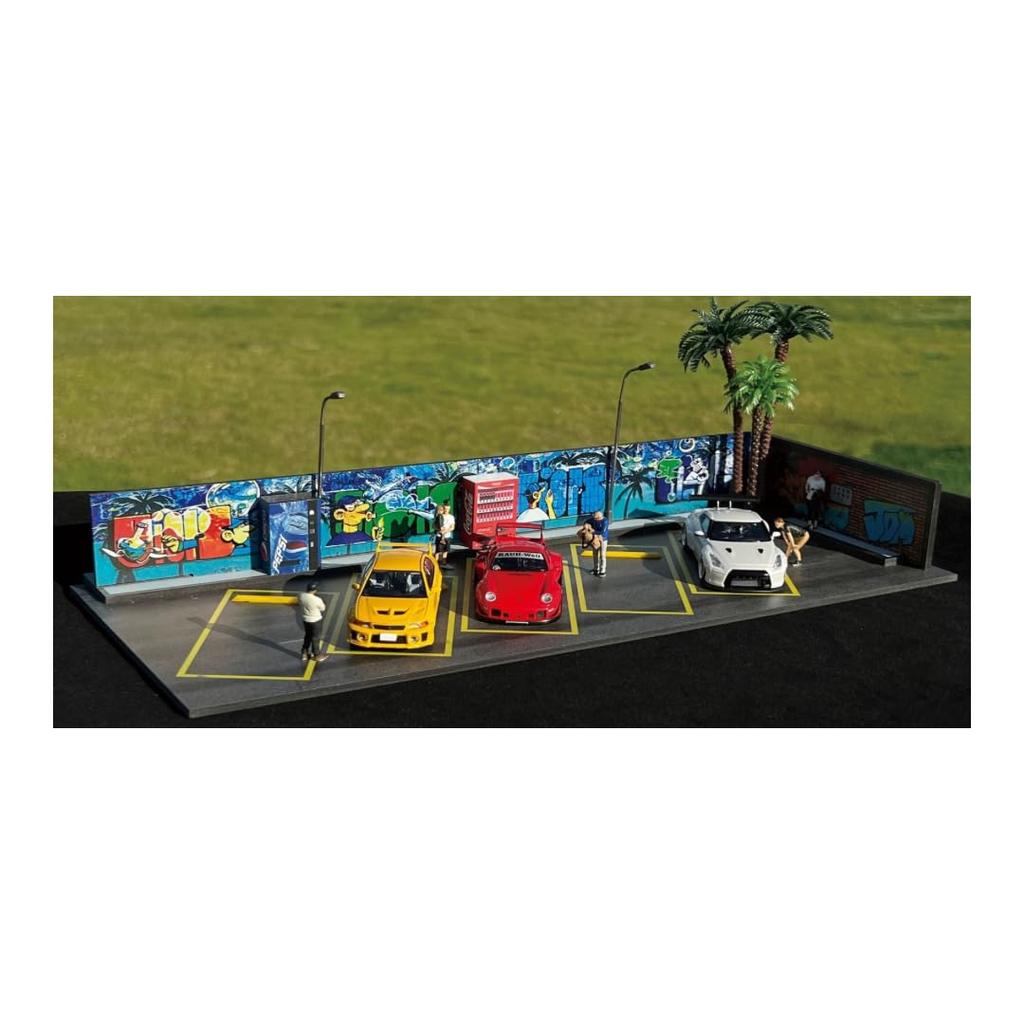 G-Fans 1/64 Street-Style Parking Lot Diorama 710027 Display for Miniature Cars, Scenic Model, Urban Style, Assembly Required (blue)