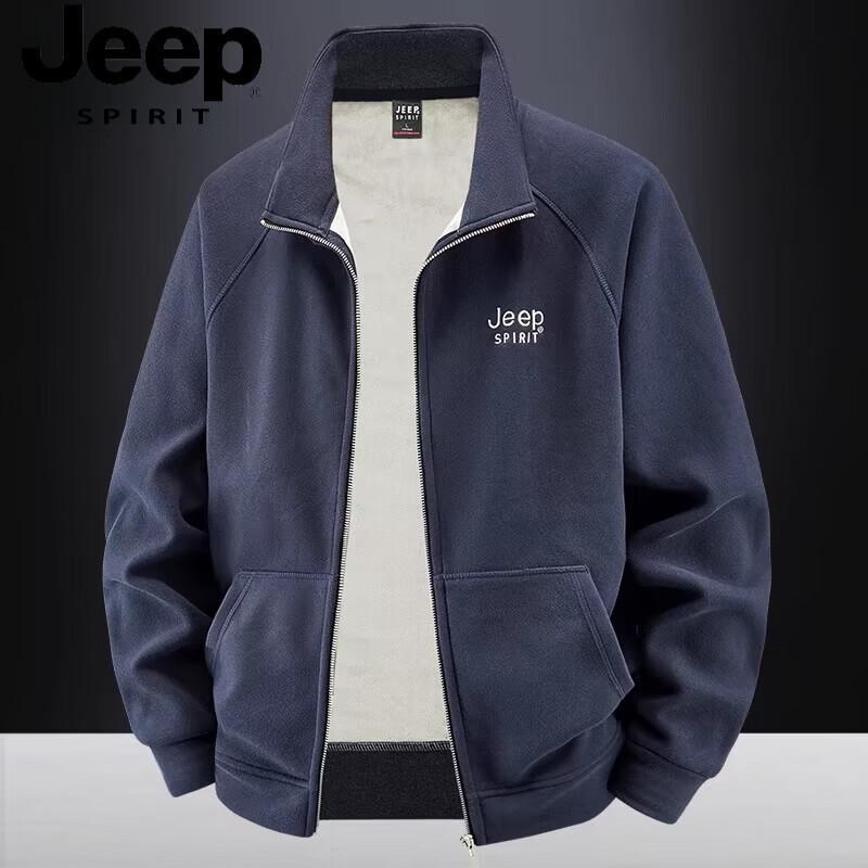 JEEP SPIRIT Men's Stand-up Collar Fleece Zipper Cardigan Jacket