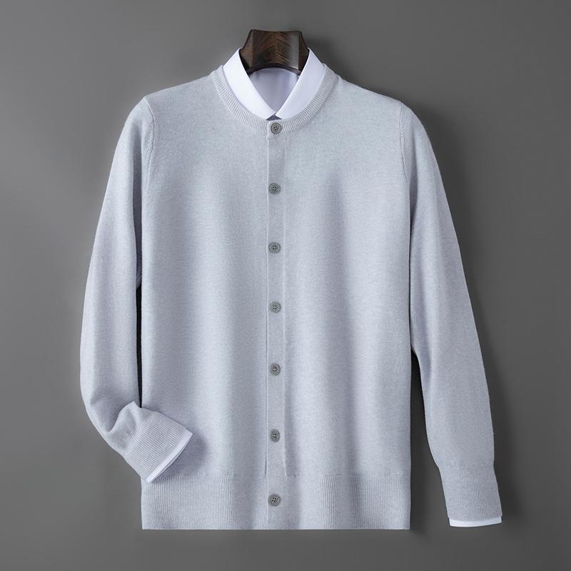 Andy Fleece Gestrickter Cardigan Herren Rundhals Herbst und Winter Lockerer Pullover Strickjacke Business Casual Jacke