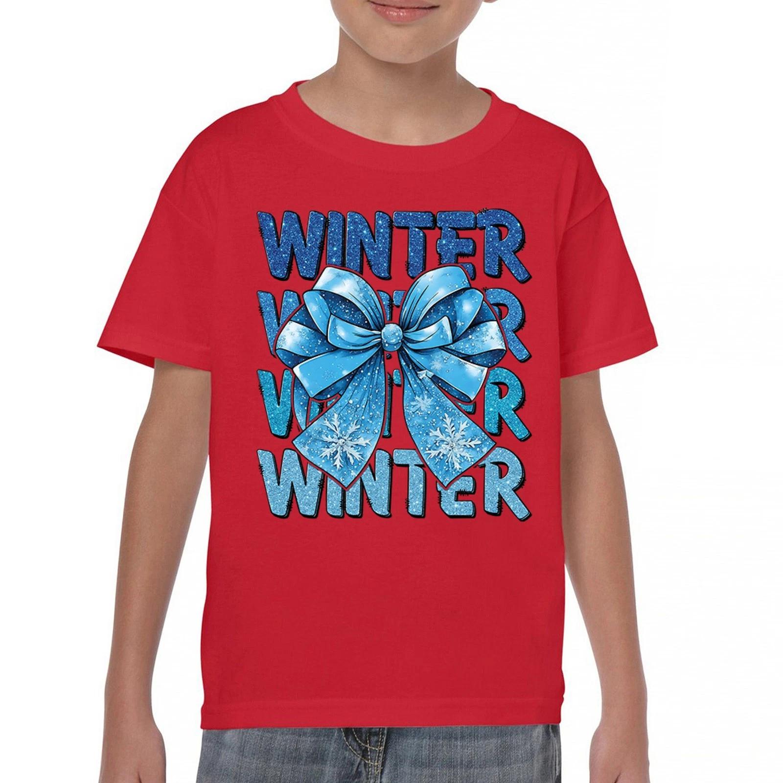 Winter Bow Youth kids boys T-Shirt Christmas Tis the Season Xmas Festive Jolly Kids 160