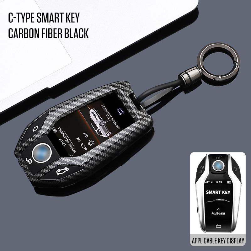 ABS Carbon Style Car Key Case Cover Fob Keychain for BMW 7 Series X7 I7 IX 740LI Alcantara Remote Protection Shell Skin Holder