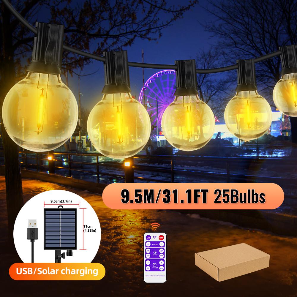Solar String Lights Outdoor G40 Patio Lights with LED Shatterproof Bulbs,Weatherproof Hanging Lights for Backyard Bistro