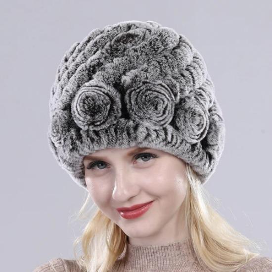 Hot Sell Women Winter Knitted Real Rex Rabbit Fur Hat Fluffy Natural Rex Rabbit Fur Cap Lady Good Elastic Genuine Fur Hats