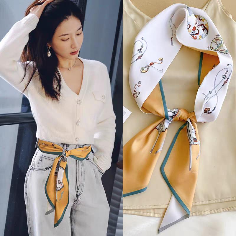 Luxuriöser Damen Lang Seidenschal Weiblich Tier Pferd Druck Dünner Schmaler Schal Tasche Haarband Band Schals Damen Halstuch