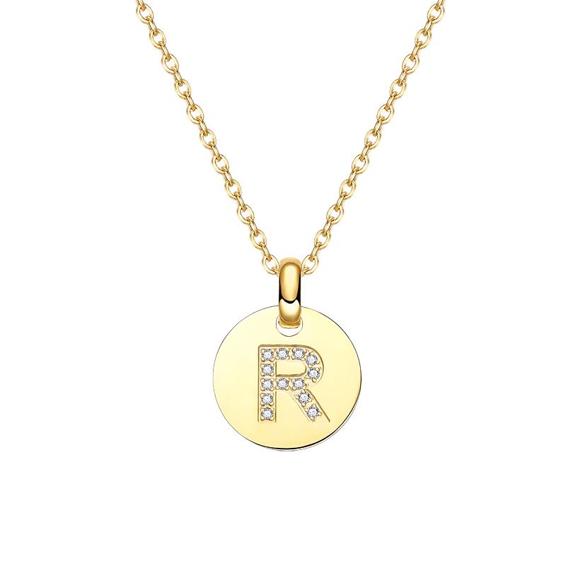 Round 14K Gold Plated Cubic Zirconia Initial Necklace A-Z Letter Dainty Pendant Necklaces for Women