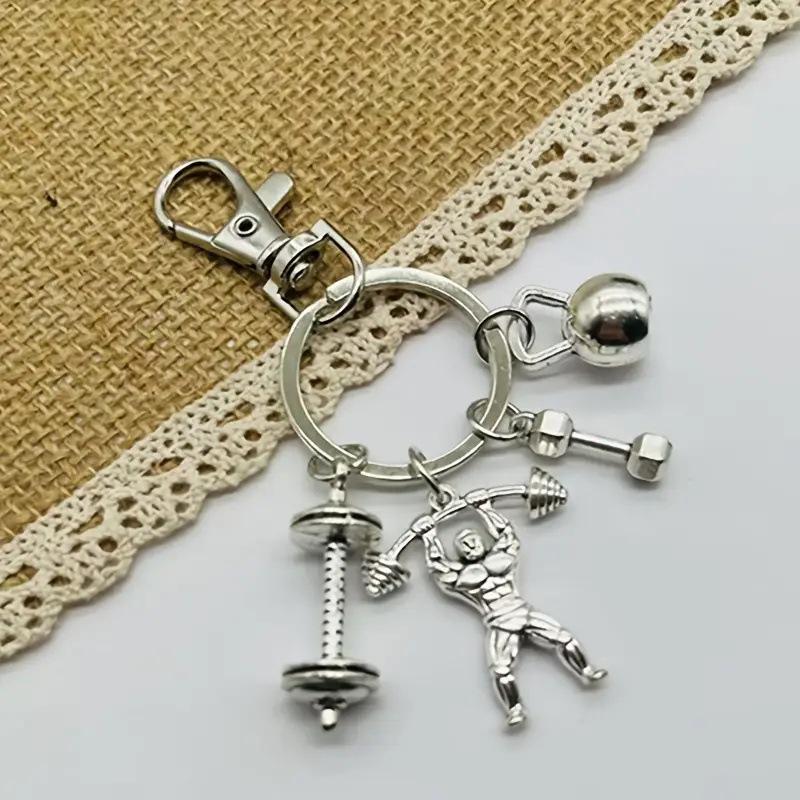 Men's Gym Keychain: Barbell, Dumbbell & Kettlebell Pendant