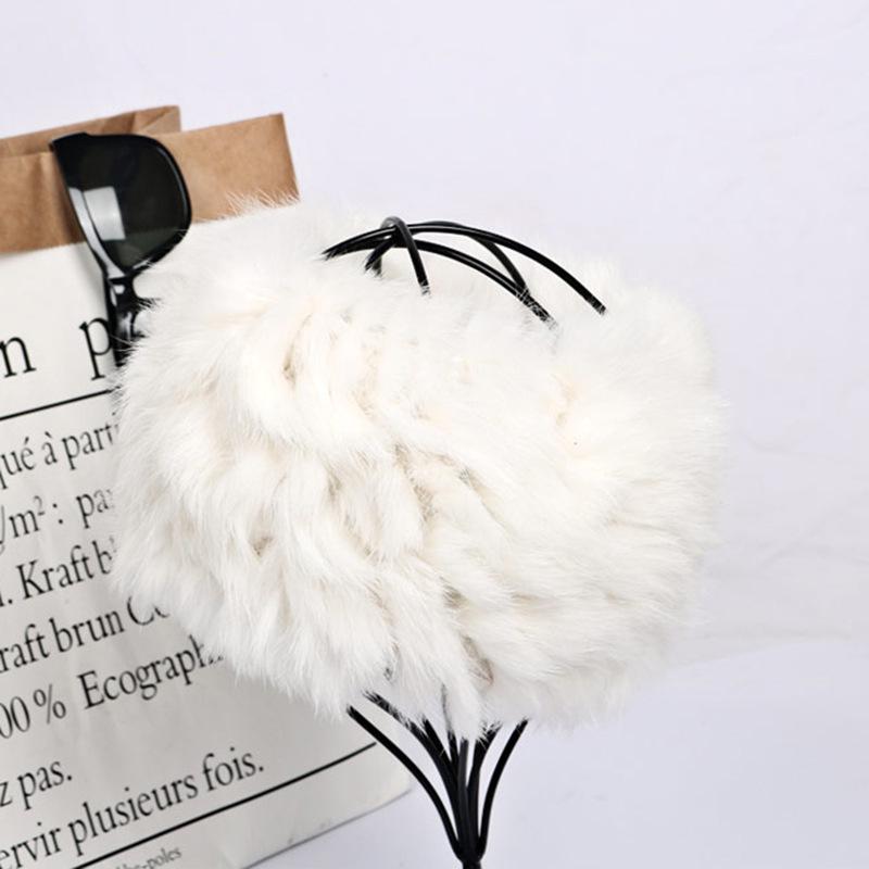 Celebrity-Inspired Rabbit Fur Knitted Scarf and Plush Hat Set for Women - Autumn/Winter Trend