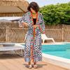 EDOLYNSA 2024 Chic Plaid Gedruckt Pool Party Sexy Badeanzug Bikini Vertuschungen Sommer Frauen Gürtel Kimono Kleid Tunika Plus Größe Strand Vertuschungen Q1332
