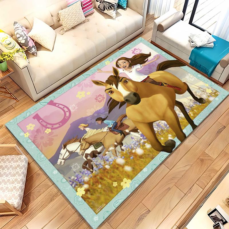 Cartoon Spirit Riding Free Horses Living Room Non-Slip Area Rug Soft Carpet for Bedroom Kids Playroom Sofa,Home Decor Doormat