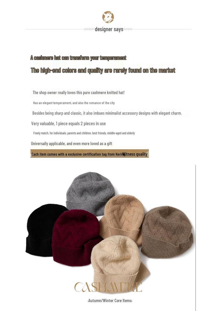 Unisex 100% Pure Goat Cashmere Hat: Warm, Fashionable, and Versatile Knit for Autumn and Winter