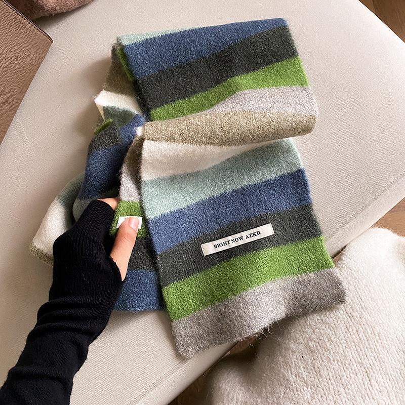 Rainbow Stripes Cashmere Scarf Women Macaron Warm Knitted Adult Children Scarf Luxury Autumn Winter Pashmina Short Shawl Wrap