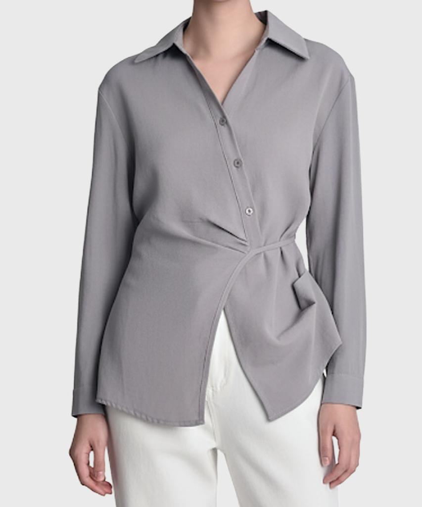 Keulleiseu Waist Side Ribbon Point Blouse_Blue