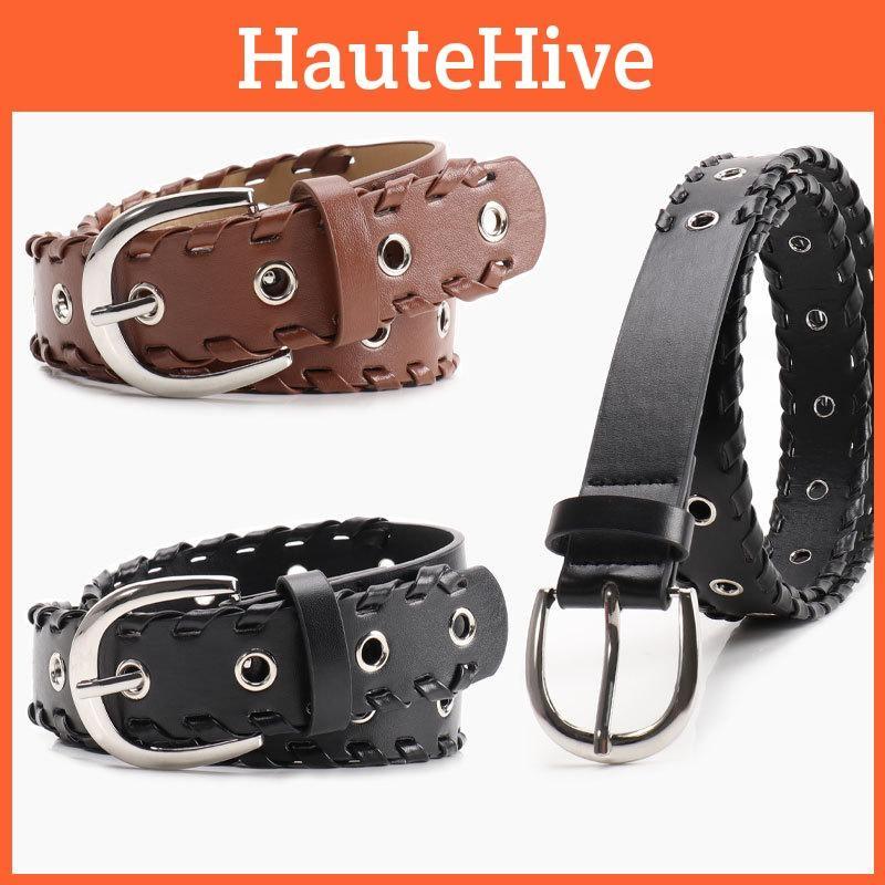 Hiphop Women Punk Pu Belt With Rope Punched Hollow Out Design For Wear Casual